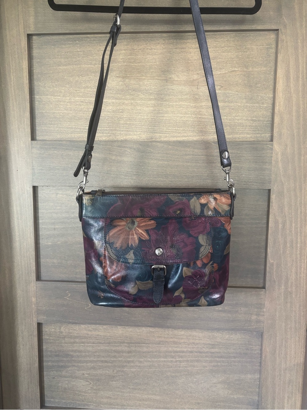 Patricia Nash Floral Leather Crossbody in Navy, Burgundy, and Tan